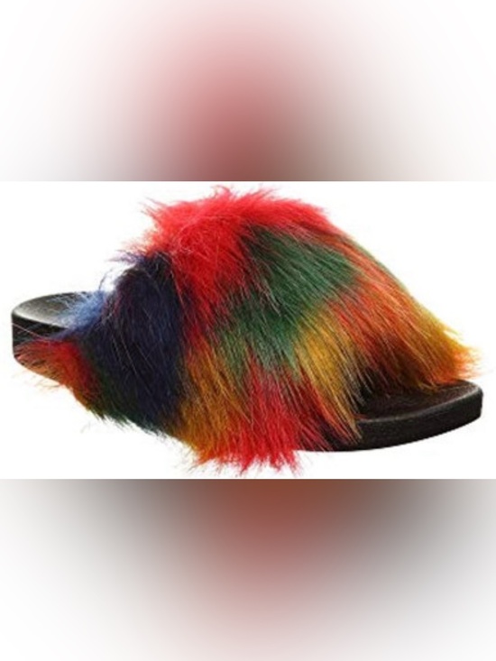 BearPaw Shoes - BEARPAW Lucinda Faux Fur Rainbow Slide Sandal